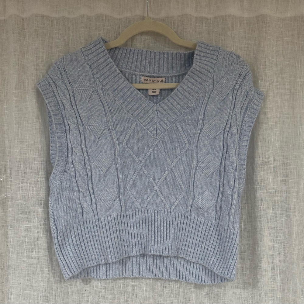 Light Blue Cable Knit Sweater Vest